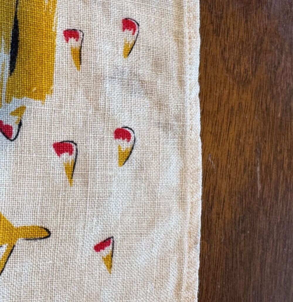 Vtg MCM Rooster Linen Tea Towel 1950s 1960s Folk Art Farmhouse Kitchen Decor - Picture 4 of 6